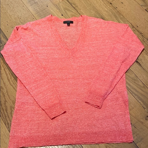 J Crew Fine Gauge Lightweight Merino Wool Linen Double V L/S Pink Sweater XS - Picture 1 of 9